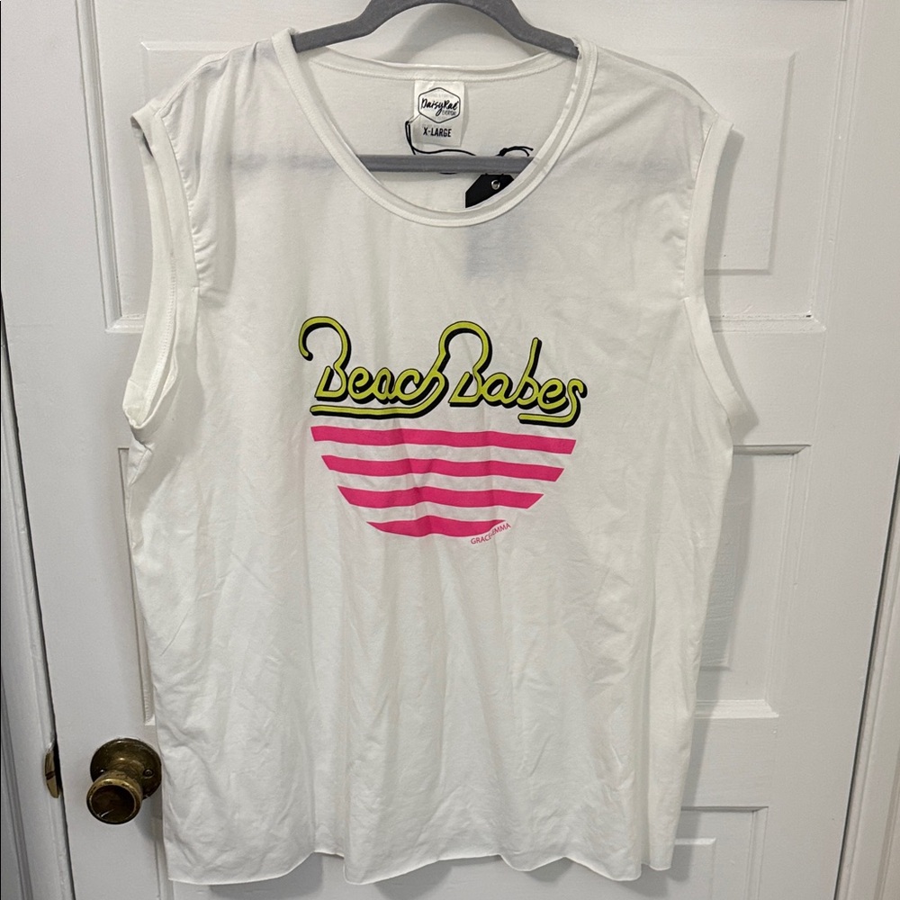 New XL Beach Babes Graphic Tank - White